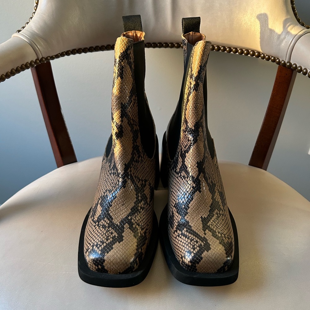 Ganni Snake Print Ankle Boots - Black and Brown - Picture 2 of 6